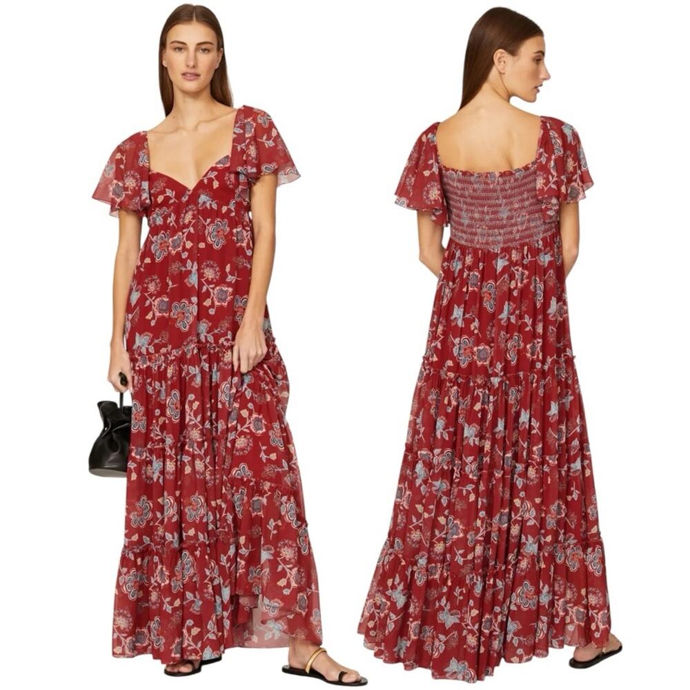 Sachin + Babi Kara Smocked back flowy Maxi dress red floral - 0